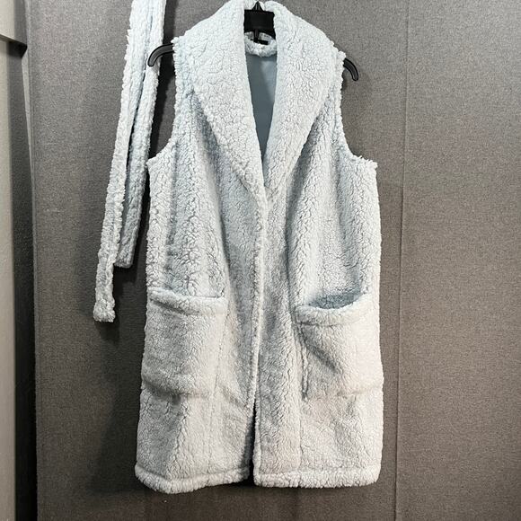 BumbleBella by Jill Martin Sherpa Shawl Collar Long Vest Baby Blue, X-Small - Picture 2 of 11